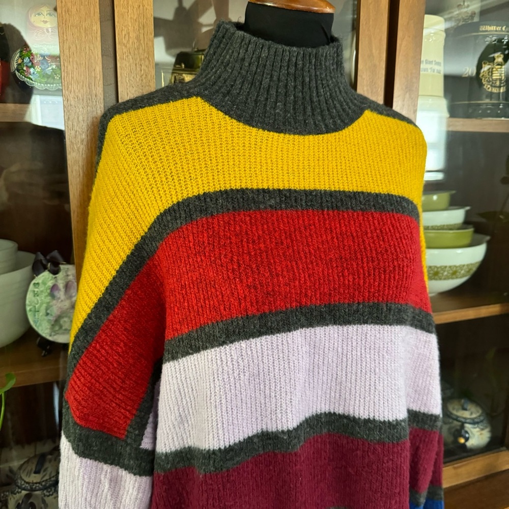 Express Color Block Striped Mockneck Sweater - image 2